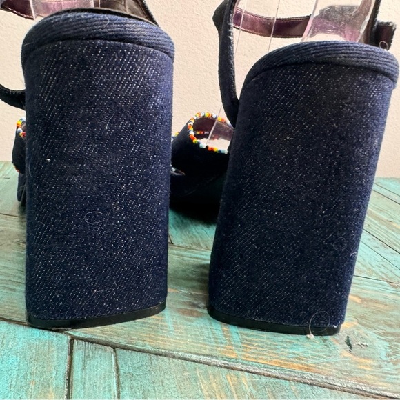 Vintage 725 Originals Denim & Beaded Chunky Platform Sandals Size 8 - Picture 3 of 11